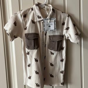 NWT Kate Quinn 3T short sleeve military top organic cotton skinny rib tiny bunny